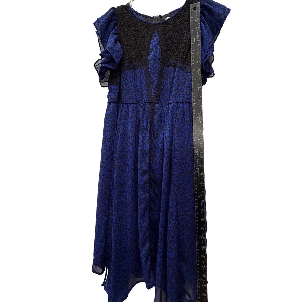 D-Signed Disney Girls Blue Leopard Print Lace Dress Sharkbite Hem Size L‎ 14/16
